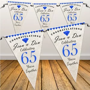 Personalised 65th Sapphire Wedding Anniversary Flag Banner Bunting DecorationN56 - Picture 1 of 2
