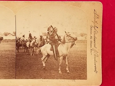 Винтажное стереоизображение 1889 Red Skins & Cowboys Native American Indian Underwood - Изображение 1 из 4