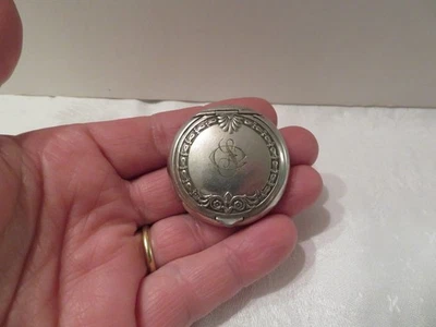 ancien poudrier en argent massif, boite à pilules Miroir monogrammé SC - Photo 1/4