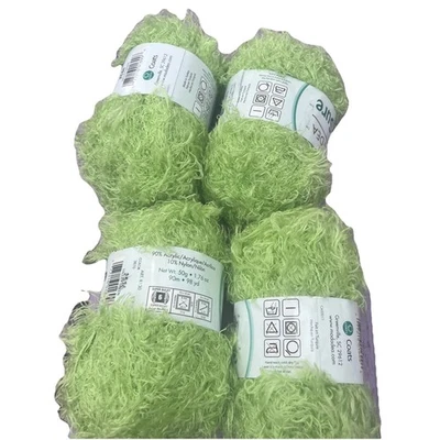 LOT 50g 98 YD Moda Dea Fur Sure 3670 Valley Green Fun Furry Bulky 6 Neon Yarn 4 - Image 1 of 3