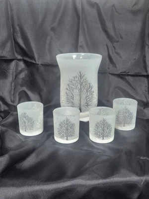 Pier 1 Christmas Vase & Candleholder Set Votive Frosted Glass Silver& White... - Image 1 of 4
