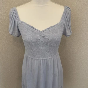 Hollister Light Blue Smocked Mini Dress Puff Sleeve Tiered Skirt Women’s Large - Picture 1 of 1