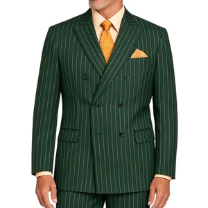 VINCI Men's Green Pinstripe Double-Breasted Reg-Fit Suit w/ Adj Waist - NEW - Picture 1 of 5
