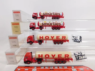 4X Wiking H0 1:87 786 Camion Cisterna MB: Hoyer+Smarties TOP+Box #CV349-0,5 - Immagine 1 di 3