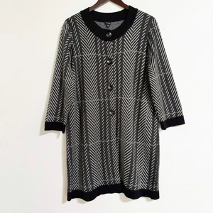 Rafaella Wool Blend Striped Long Line Cardigan Black Gray Size 1X - Picture 1 of 9