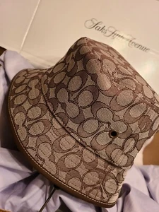 New Coach Limited Edition Men Bucket Cap Dark Walnut Leather Trim One Size Logo - Picture 1 of 12