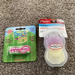Playtex 2pk Pacifiers NEW OrthoPro 6M+ & Paci Grip Holder - Picture 1 of 3