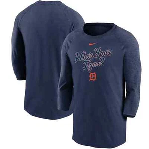 NIKE DETROIT TIGERS MLB LOCAL PHRASE 3/4-SLEEVE RAGLAN NAVY/GRAY T-SHIRT NWT - Picture 1 of 3