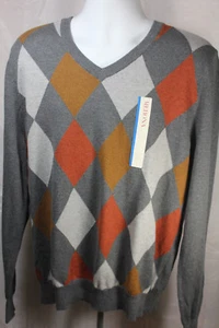 NEW MERONA Iron Gray Red Argyle VNeck Sweater Size Large - Picture 1 of 8