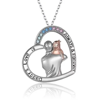 925 Placcato Argento Gioielli Hug Padre Papà Cuore Lucente Ciondolo Regalo - Immagine 1 di 4