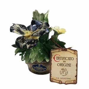 Capodimonte Nuova Porcelain Pansy Flowers Candlestick Holder Italy Marked w/Tag - Picture 1 of 10