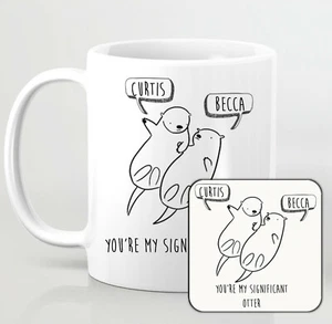 Personalised Otter Mug or Coaster or Set Christmas Gift Punny Valentines Day - Imagen 1 de 7