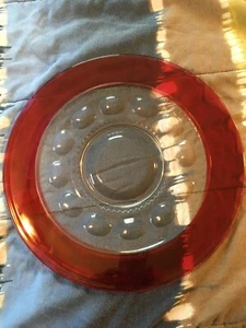 Vintage - Red and Clear Glass - Serving Platter / Cake Plate - Pre-owned - Picture 1 of 6