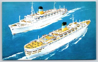 TSS Queen Anna Maria & TSS Olympia Greek Line Ocean Cruise Ships Postcard UNP - Image 1 of 2