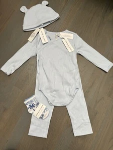 NWT Janie and Jack boy SPRING 4-piece blue ribbed bear hat sock SET 6 9 12 18 - Picture 1 of 5