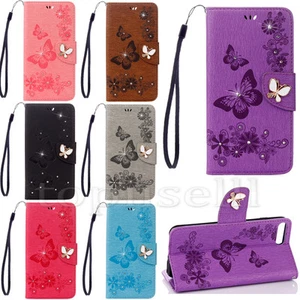 Flip 3D Bling Strass PU Leder Tasche Handy Schutz Hülle Bumper Case Cover Etuie - Picture 1 of 39
