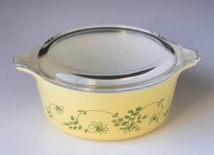 Vintage Pyrex #472-B Shenandoah Muster Auflaufform Deckel gelb grün Blumen - Bild 1 von 7