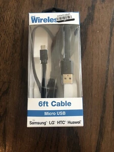 Just Wireless 6 Feet Micro USB Cable - Flat Black for Multiple Brands - Picture 1 of 2