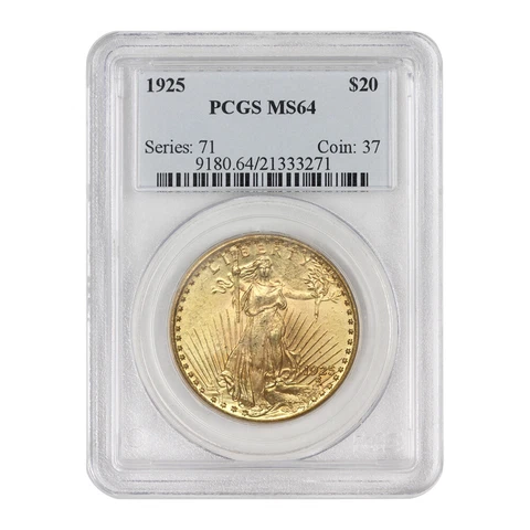 1925 $20 Saint Gaudens Gold Double Eagle PCGS MS64 choice certified coin Cover