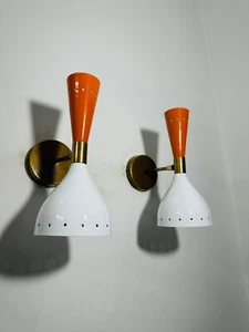 1950s Mid Century Brass Wall Sconce Pair Italian Adjustable Diabolo Stilnovo Sty - Picture 1 of 7