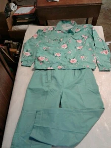 Vintage Jantzen Donna Petite 2 Pezzi Pantalone Tuta Motivo Floreale Teal (CB2) - Foto 1 di 8