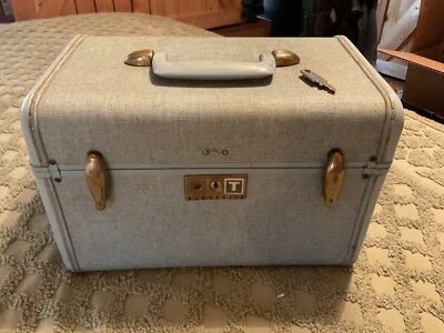 SAMSONITE Blue tweed Streamlite Train Makeup Case Key tray Vtg suitcase luggage - Image 1 of 4