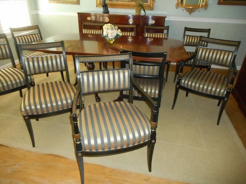 TEN~ 1920s EBONIZED & GILDED  MAHOGANY DINING CHAIRS  REGENCY GREEK KEY  BLACK Cover