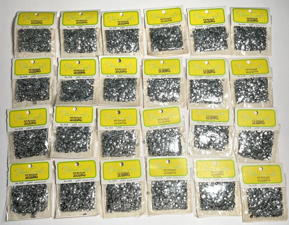 Vintage Sequins Lot of 24 Packages Silver 5mm Fibre-Craft 954 Sparkle Crafting Foto 1 de 4