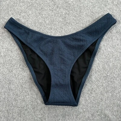 J.Crew 纹理弧形腰部 Cheeky 比基尼游泳底部蓝色 S 码 BC050 — 第 1/4 张图片