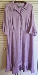 Jessica London Shirt Dress Women 22W Plus Purple Long Collared Button - Picture 1 of 6