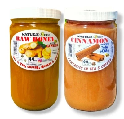 RAW HONEY GINGER 44oz RAW HONEY CINNAMON 44oz 2 PACK in Glass Total 88oz - Image 1 of 4
