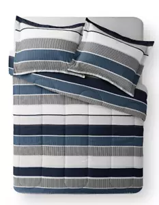New 8 Piece King Size Comforter Set Blue Grey Bedding With Sheets Bed Skirt - Picture 1 of 5