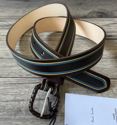 Paul Smith Cuero Marrón Cinturón Muchas Franjas Keeper Talla 30 Venta 150€ BNWT - Imagen 1 de 4