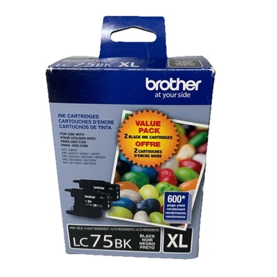 Genuine Brother LC75BK XL High Yield 2 Pack Black Ink Cartridges NEW 2020.12 - Image 1 of 4