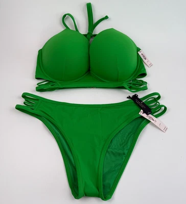 Conjunto de biquíni Victoria's Secret Swim push up parte inferior brasileira verde 38D/XL novo com etiquetas - Imagem 1 de 4