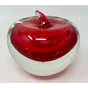 Vintage Sommerso Glass Apple, Red with Clear Base Heavy Paperweight Art Glass - Picture 1 of 4