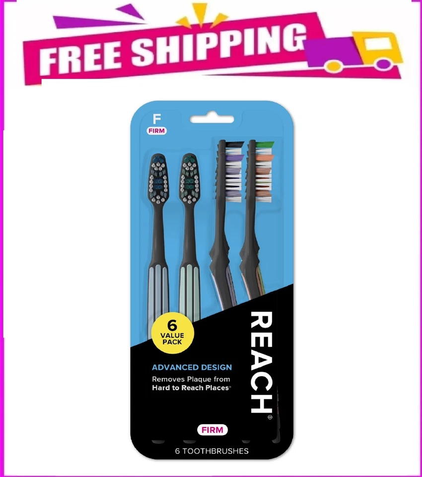 REACH Advanced Design Angled Neck Toothbrush Assorted Colors Firm 6 Count