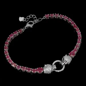 Summer 925 Silver Bracelet Oval Ruby 5x3mm Natural Gemstone Tiger Jewelry - Picture 1 of 13