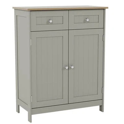 Priano Bathroom 2 Drawer 2 Door Freestanding Cabinet Storage Cupboard Grey - Image 1 of 4