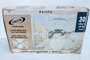 Encon 6CP30WHM Ceiling Fan White Corded 3-Speed Motor 6-Blade With Light Fixture - Picture 1 of 10