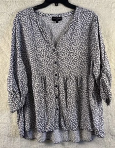 Cynthia Rowley Flowery Blouse Blue/white 2X Ditsy Floral - Picture 1 of 8