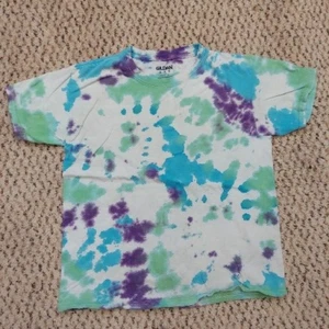 Boys M Youth Gildan Green Blue Purple Tie Dye Shirt DAMAGED - Picture 1 of 12