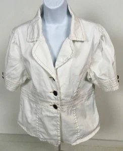 Live a Little Top Womens Size L White Button Down Denim Short Sleeves - Picture 1 of 11