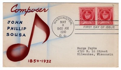 #880 John Philip Sousa Composer Famous American FDC 1940 - Risko Art - Image 1 of 2