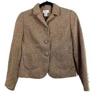 Ann Taylor Loft Petite Brown Tweed Silk Wool Blend Button Blazer Size OP - Picture 1 of 8