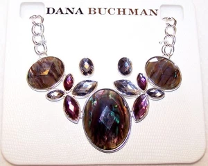 NEW on Card DANA BUCHMAN Necklace Earrings Set FACETED Gray Purple Opalescent - Picture 1 of 12