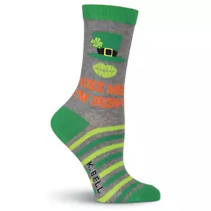 K.Bell Women's Kiss Me, I'm Irish Crew Socks-celebrate St.Patrick's Day in style - Picture 1 of 5