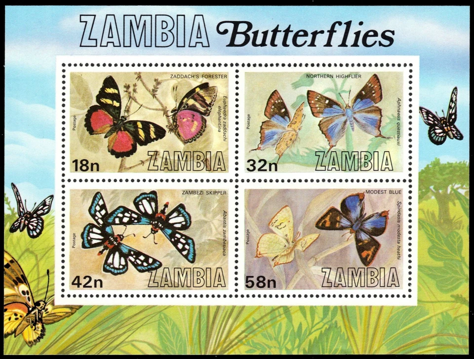 ZAMBIA 223a (SG320) - Butterflies of Zambia Souvenir Sheet (pa84233) - Image 1 of 1