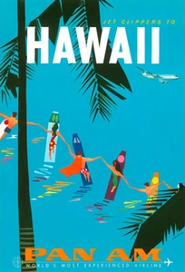 Vintage Illustrated Travel Poster CANVAS PRINT Hawaii Pan Am 16"X12" - Picture 1 of 1