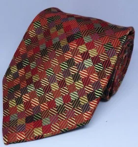 NWOT Men's Peacock Metallic Red Gold Black Checked Luxury All Silk Tie - Picture 1 of 3